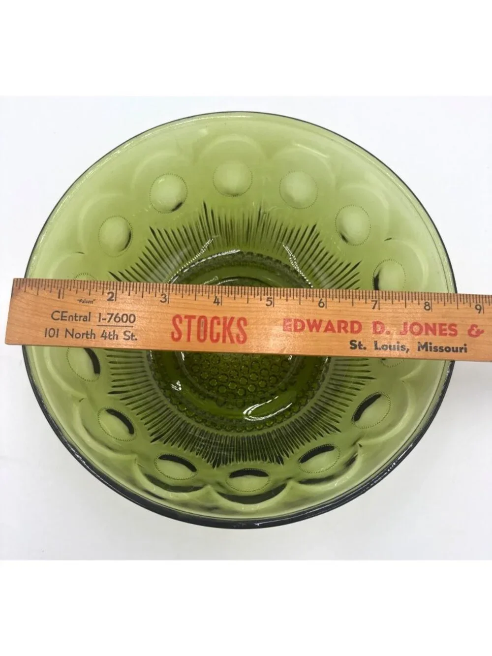 Vintage Bartlett Collins Avocado Green Glass Serving Bowl- 8.38